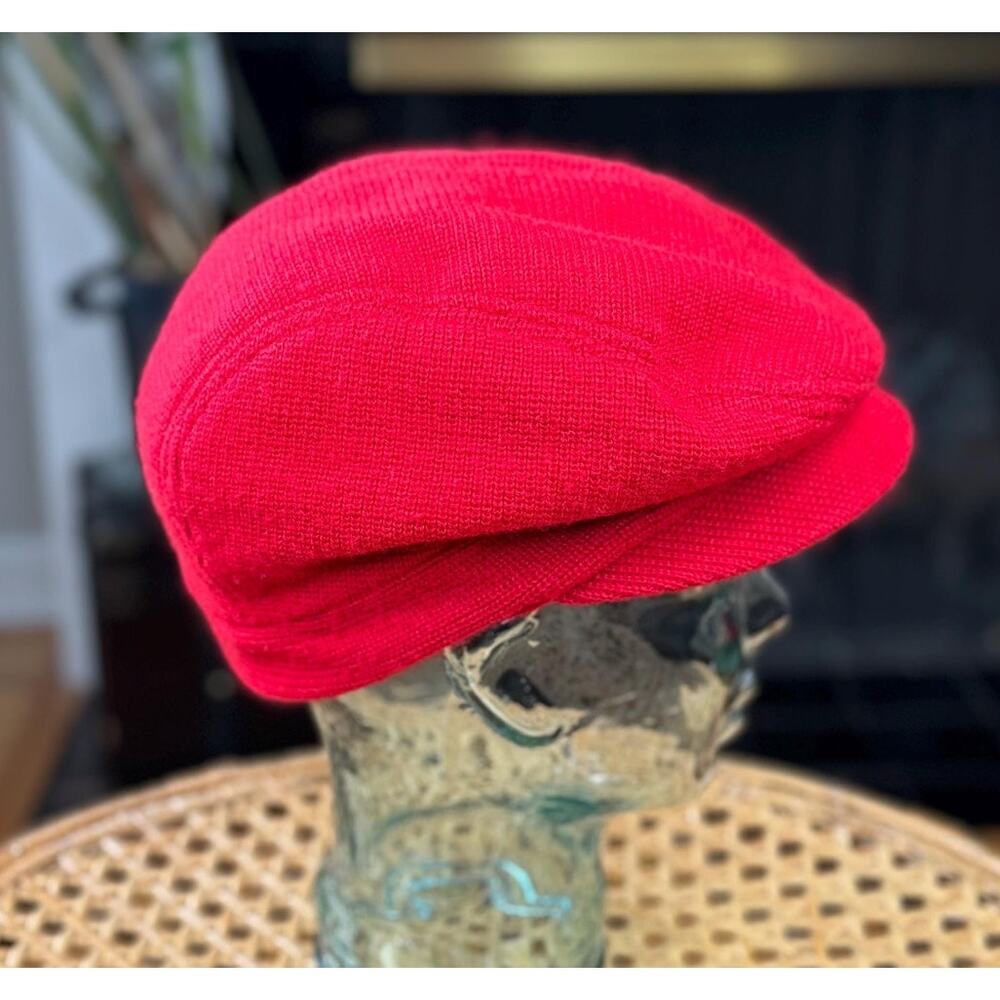 Vintage Newsboy Hat, Red 1980s Knit Newsboy Cap,  80s Hat, Red Brim Knit Cap - Picture 4 of 10
